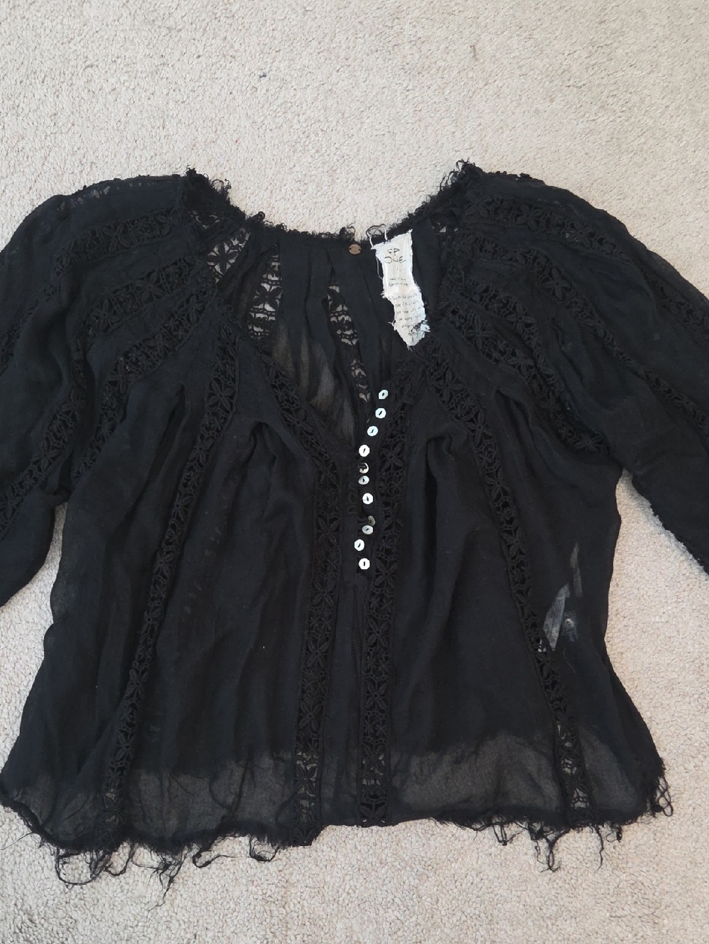 Free People One Boho Black Sheer Top